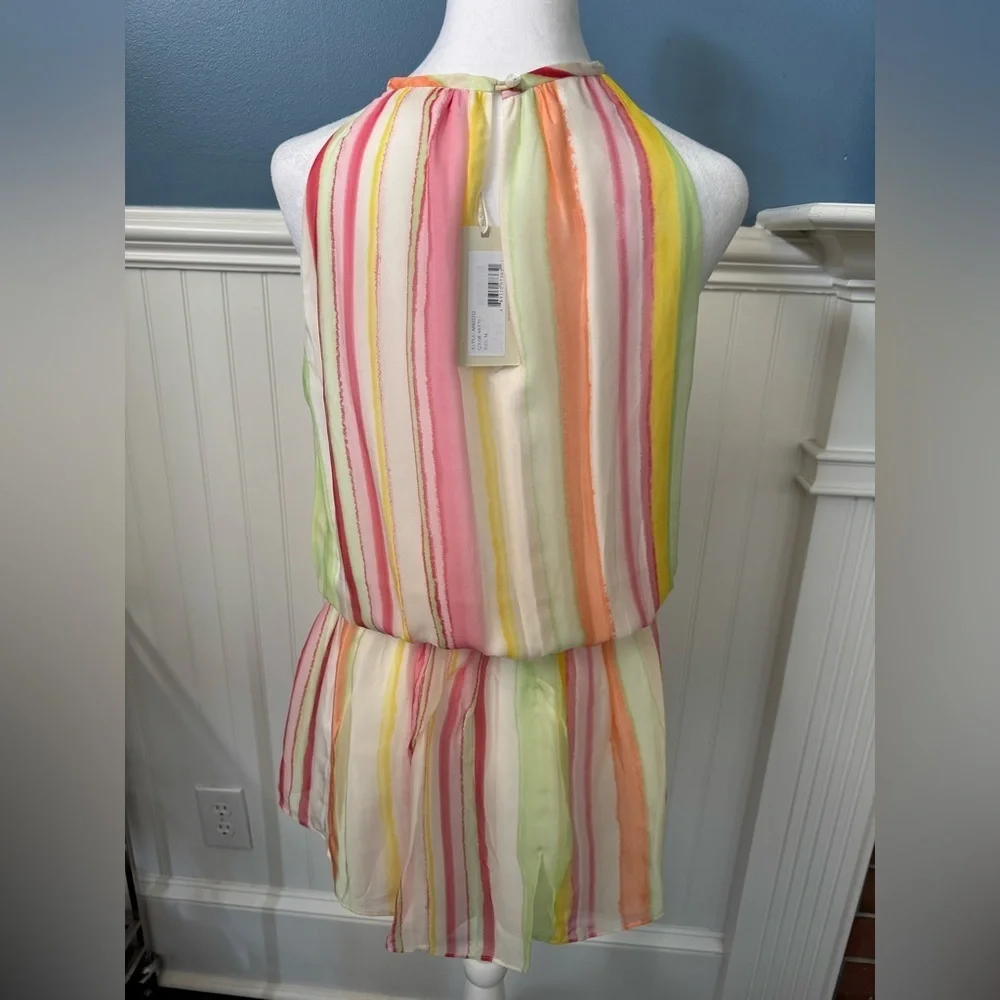 NEW WITH TAGS Ramy Brook Striped Paris Silk Chiffon Sleeveless Minidress~ Med - Picture 8 of 13